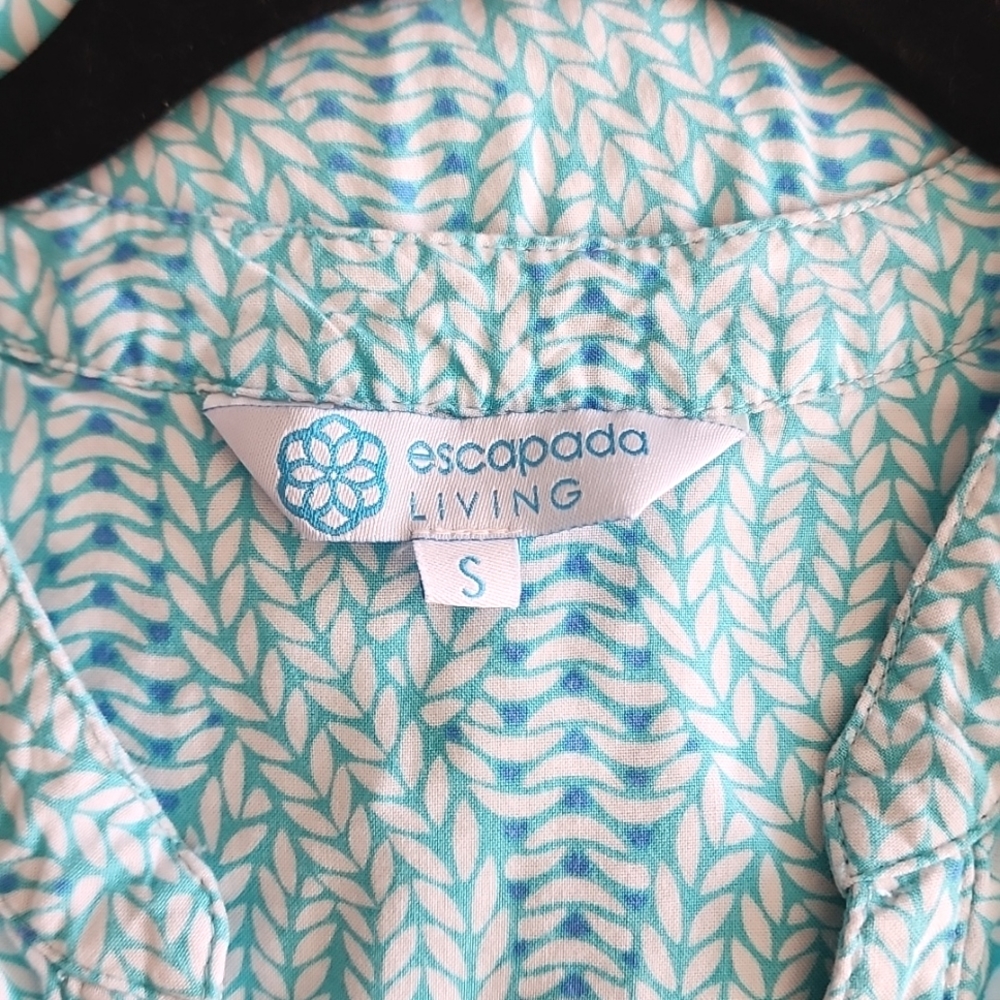 Escapada Blue Leaf Braid Pattern Tunic Top - image 4